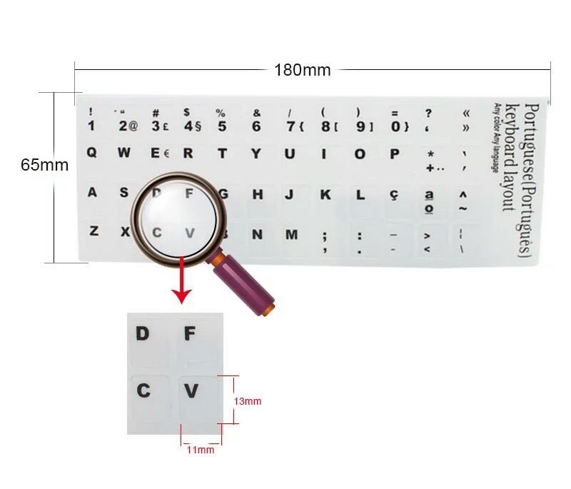 Adesivo Layout Teclado português autocolante teclas - preto ou branco