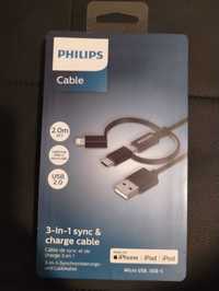 Кабель Philips 3 в 1 USB C, Micro USB, Lightning IPhone IPad IPod