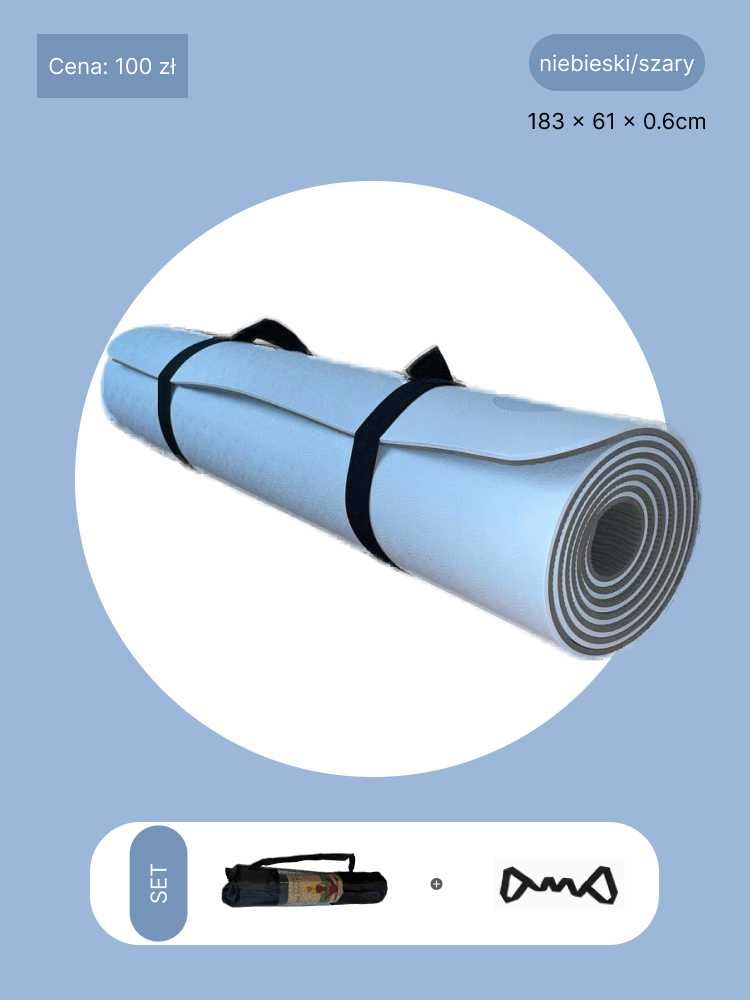 Dwukolorowa mata do jogi z materiału TPE niebieska / szara