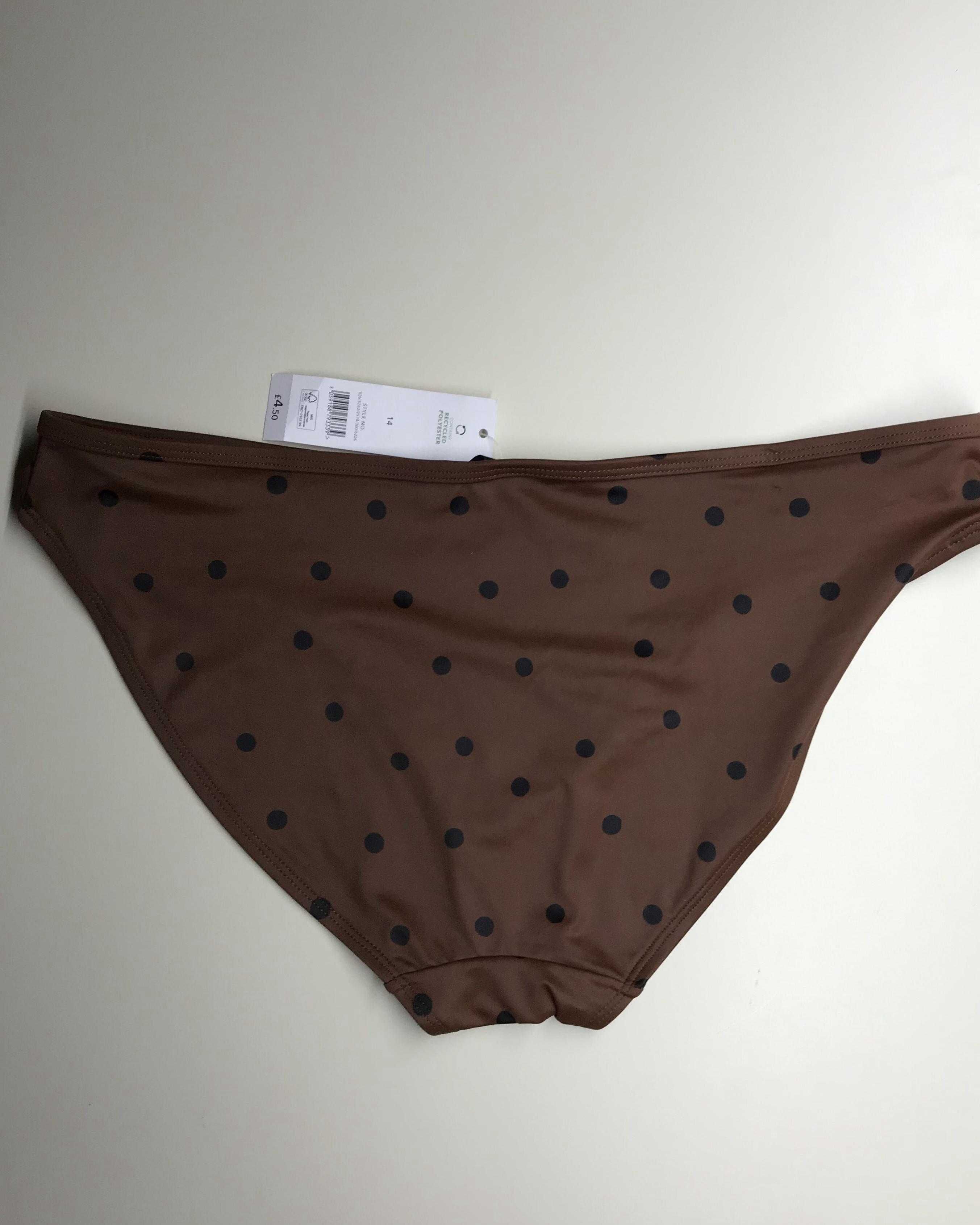 Brązowy dół od bikini w czarne kropki George 42 XL mała wada