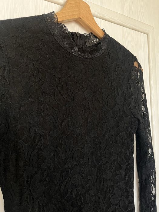 Seksowna czarna sukienka z długimi koronkowymi rękawami rozmiar S 36