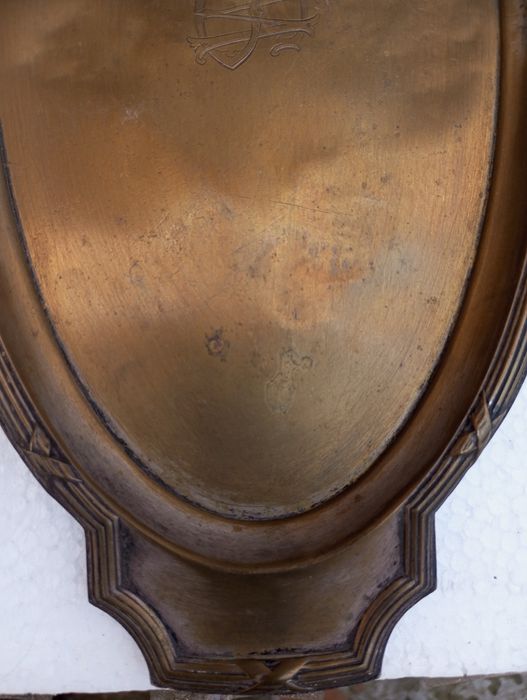 Taca mosiężna, posrebrzana , b. Stara z monogramem