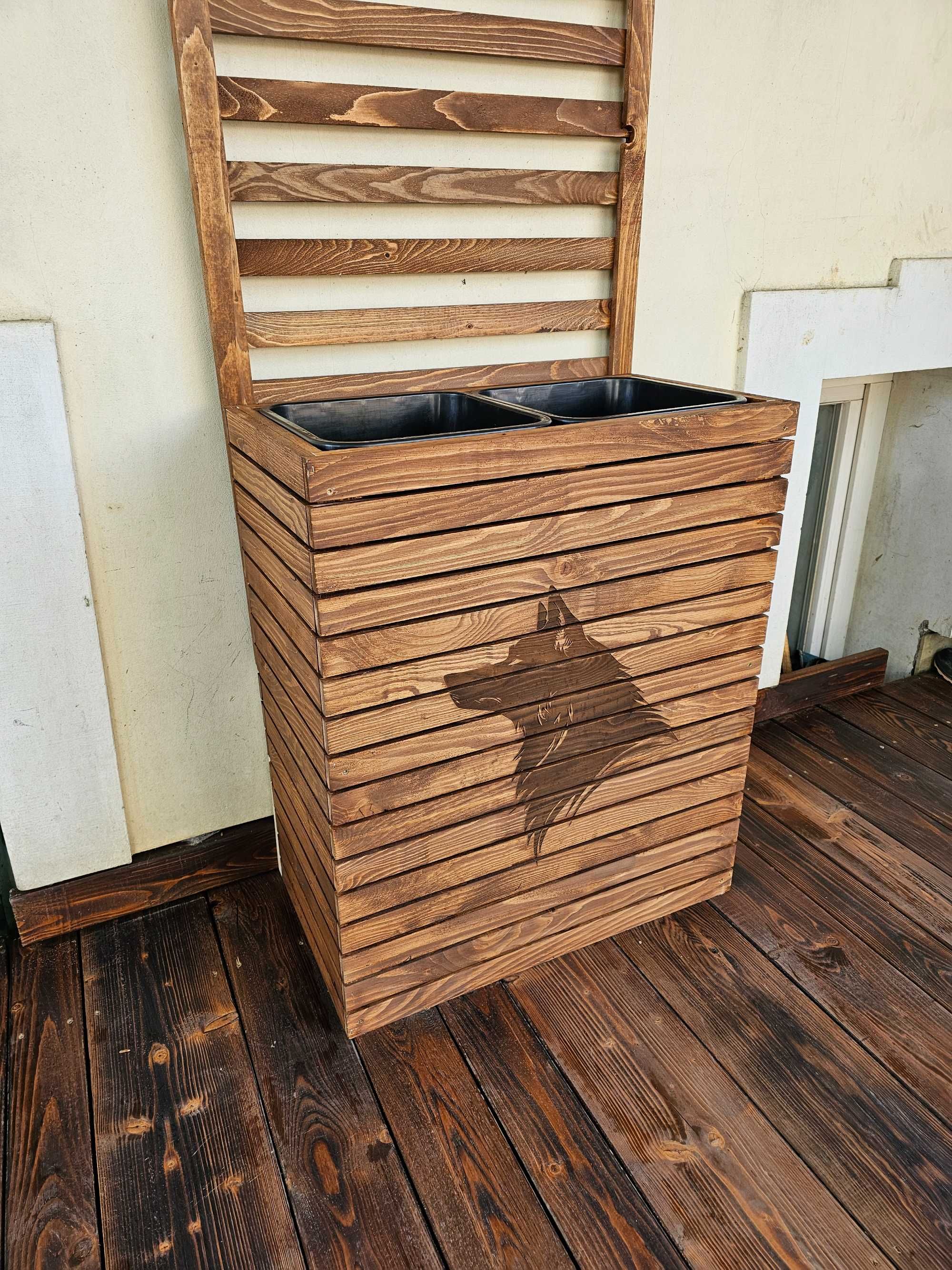 drewniana donica z drabinką i grawerem + GRATIS 2 wkłady 18L!