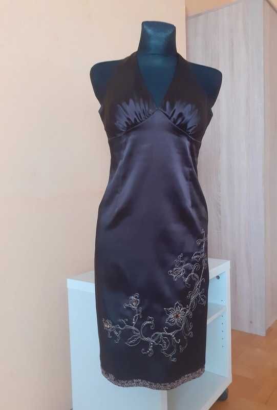 38 Sukienka na sylwestra satynowa haft cekiny Y2K real vintage retro
