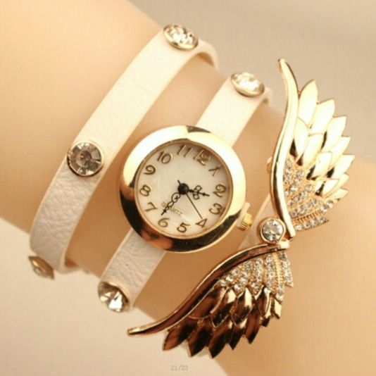 R0164 Relógio Quartz com Bracelete em Pele - Asas Borboleta