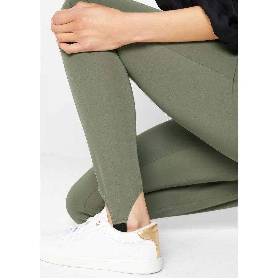 bonprix khaki spodnie narciarki z gumami zapiętki rurki 42-44