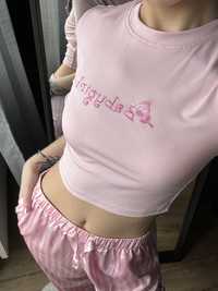 Shein Pudrowy róż crop top koszulka baby girl i