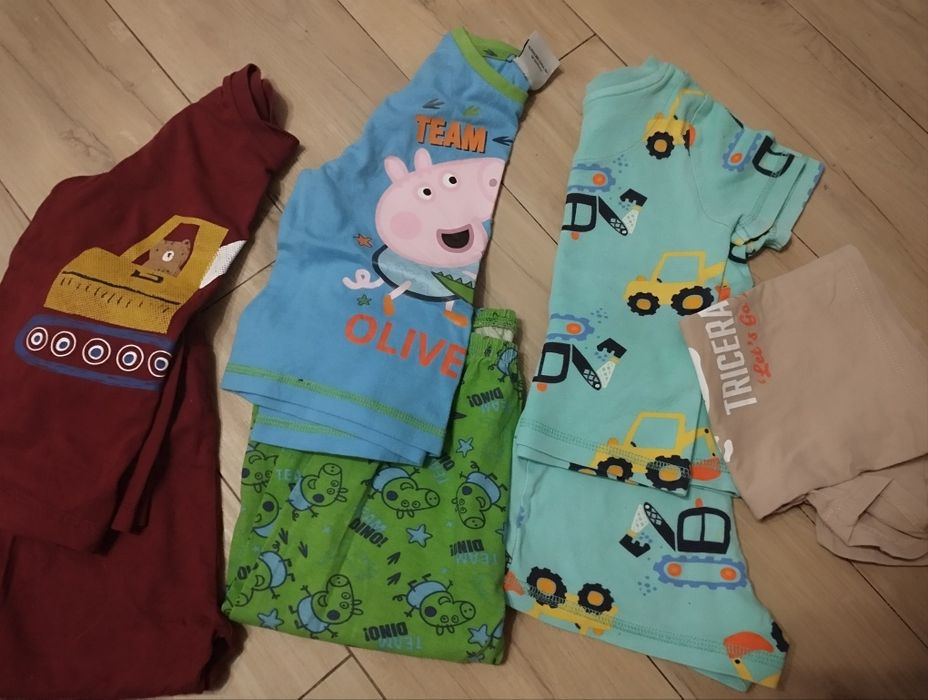 Trzy piżamy Peppa koparki długie i krótka r 86/92