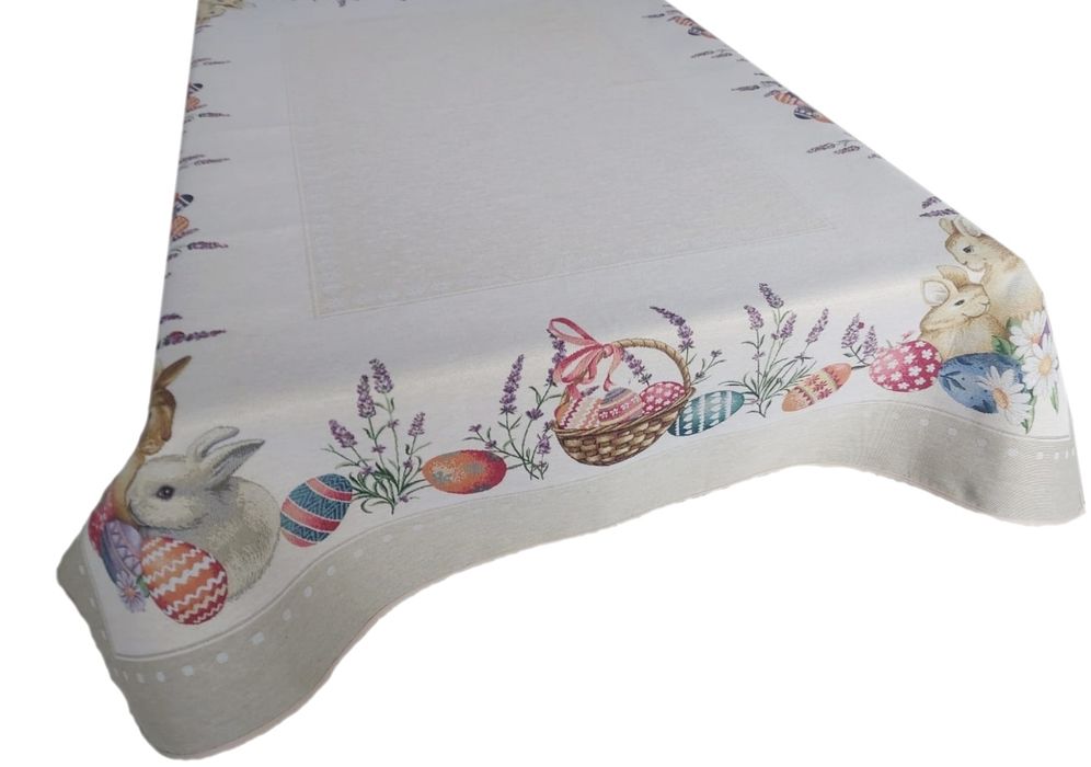 Obrus gobelinowy Wielkanocny 140x180 cm na duży stół V54 zajączki