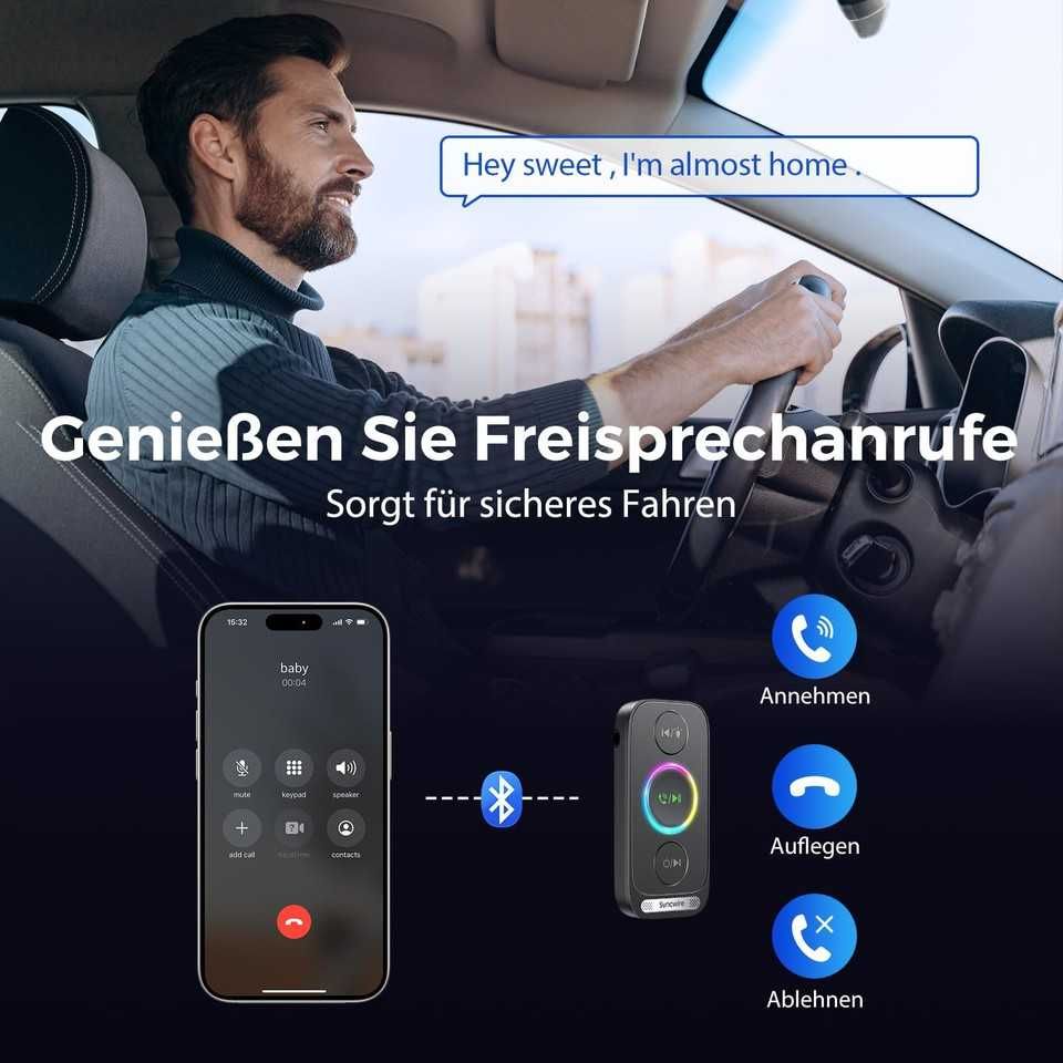 SYNCWIRE Auto FM 50 odbiornik Bluetooth 5.4 LED RGB AUX bateria 22h