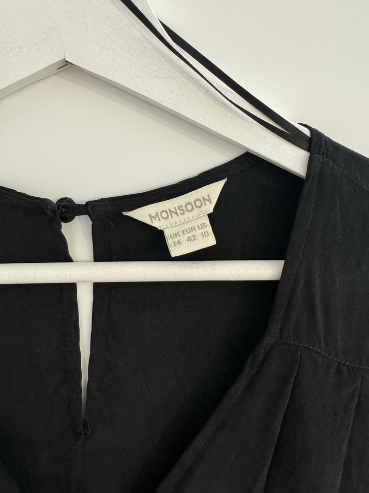 czarny kombinezon cupro monsoon dlugi maxi 42 XL kopertowy boho