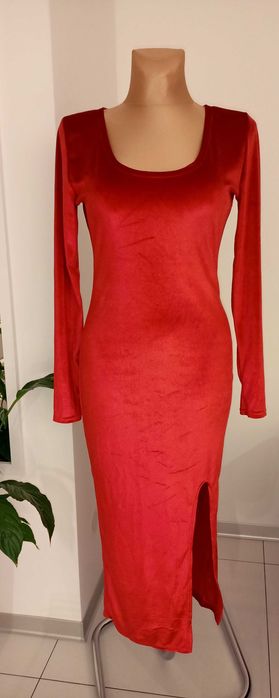 Sukienka wieczorowa z aksamitu klasyczna czerwień r. L