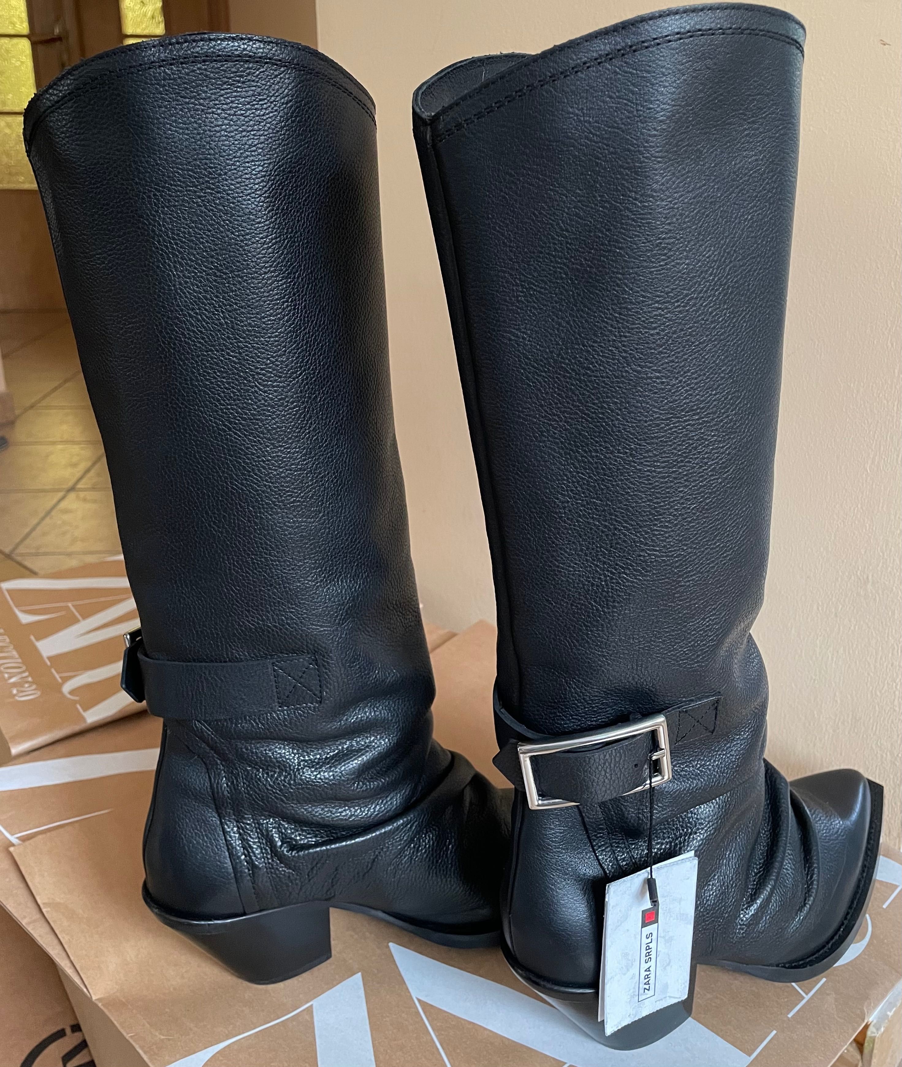 ZARA SRPLS Kozaki slouchy 100% skóra r. 38
