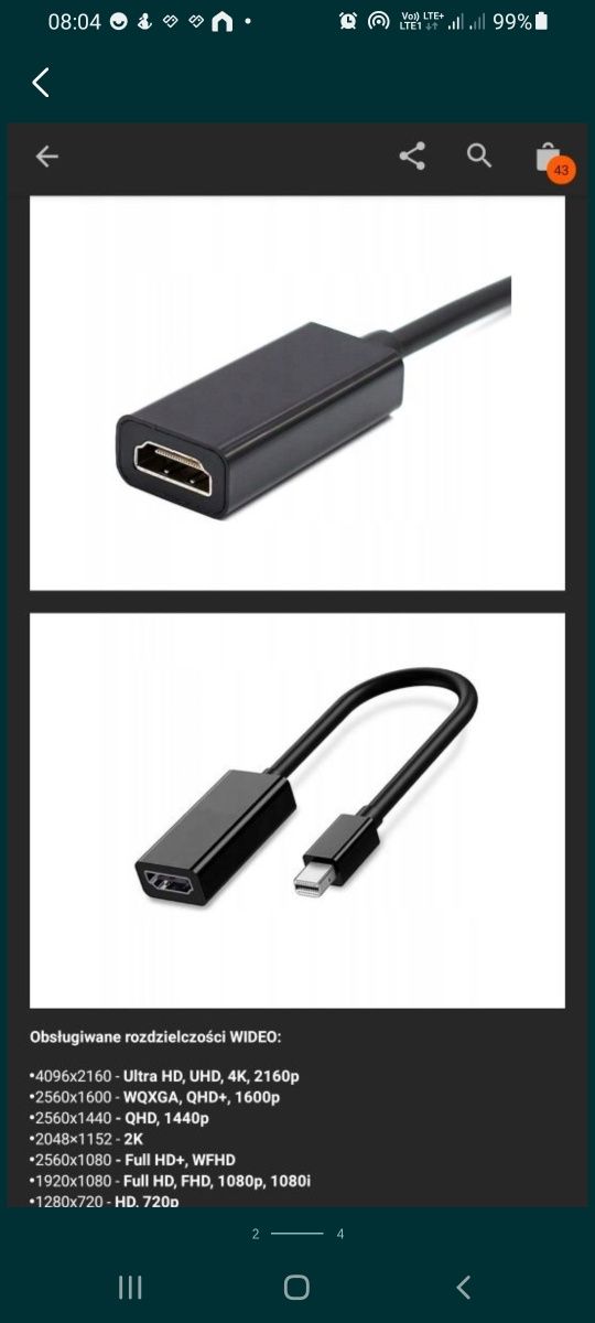 Kabel Interlook MDP-H-30CM-Black HDMI - mini DisplayPort 0,2 m