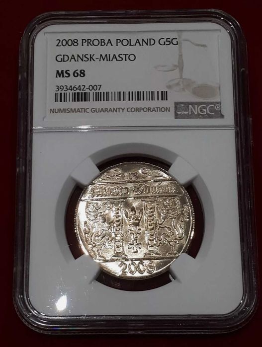 5 Guldenów, Au, złoto, Gdańsk, nakład 4 szt. NGC MS68, R7, rzadkie