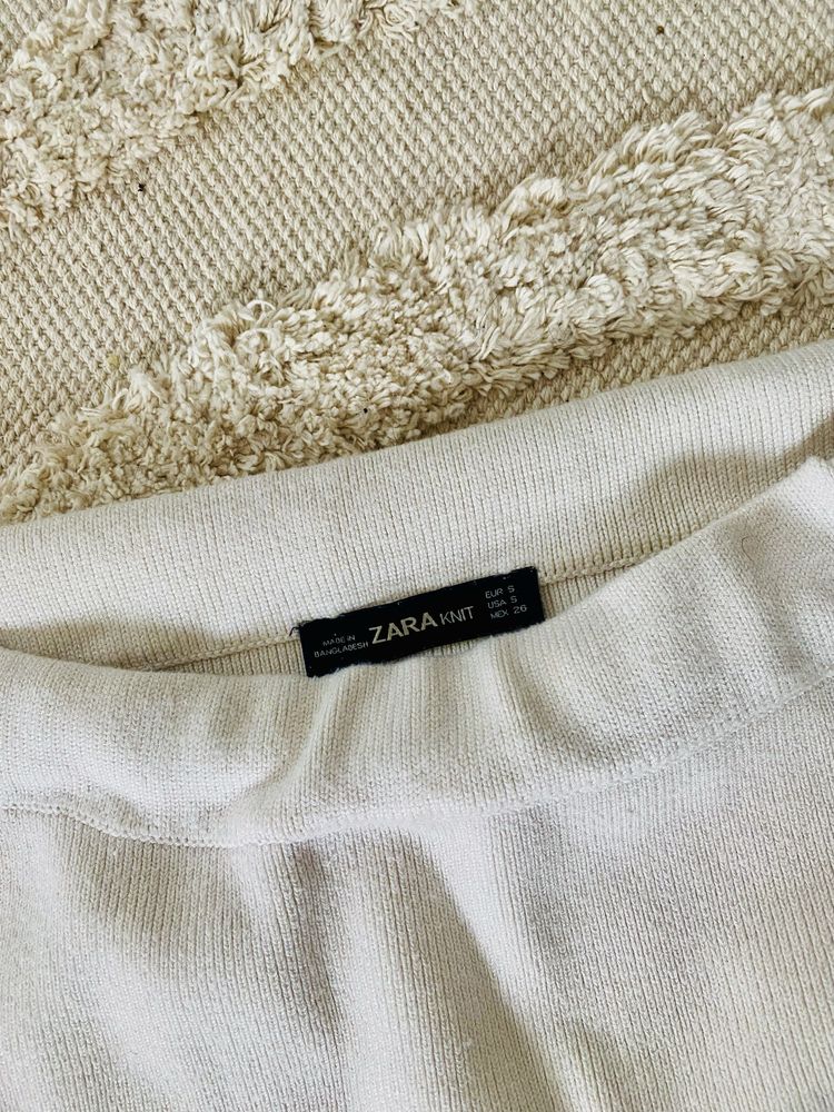 Zara zestaw knit beżowy S 36 ecru sweter spodnica komplet golf knit