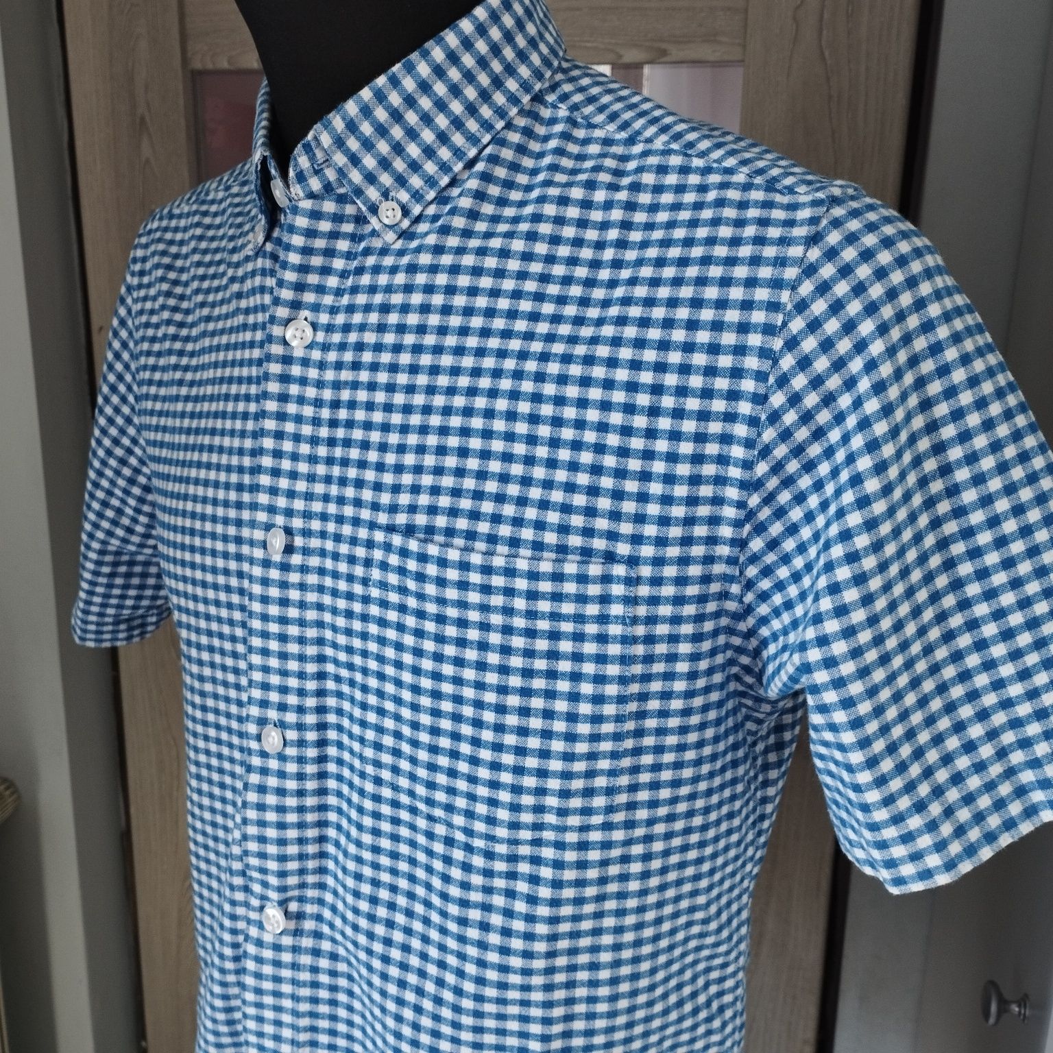 Koszula męska w kratę Primark M slim fit krótki rękaw bawełna jak nowa