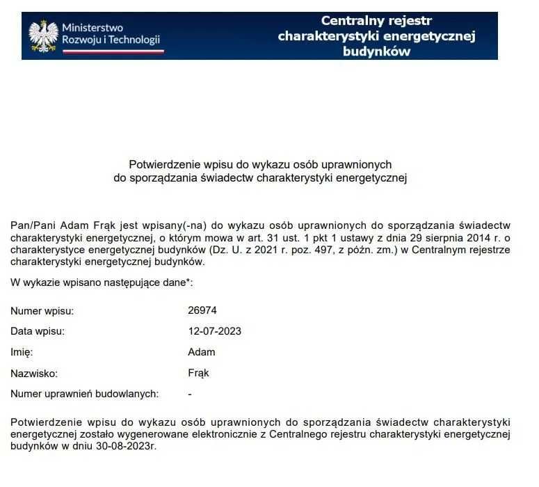 Świadectwo energetyczne  i Audyt Energetyczny Czyste Powietrze