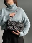 Сумка Chanel Classic 2.55 Medium Double Flap шкіра | чорна | срібло