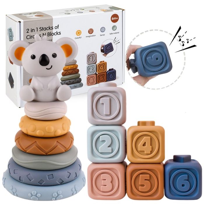 Klocki Gumowe Sensoryczne Miękkie Kreatywne Wieża Montessori Piramida