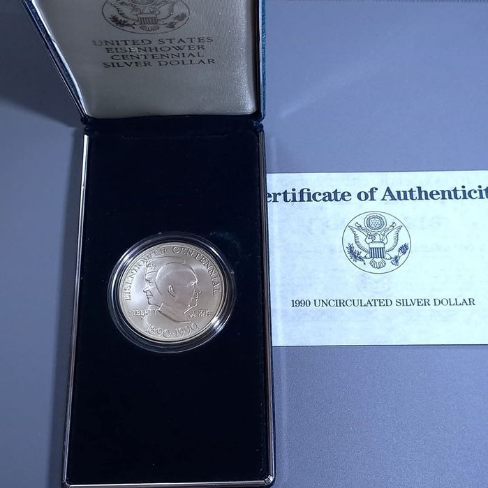 Долар США" 100 років від народження Ейзенхауера" 1990р.СРІБЛО. Набір.