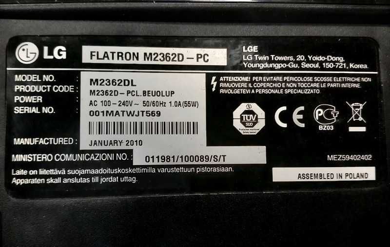 Monitor LG Flatron M2362D-PC komplet + stojak gamingowy