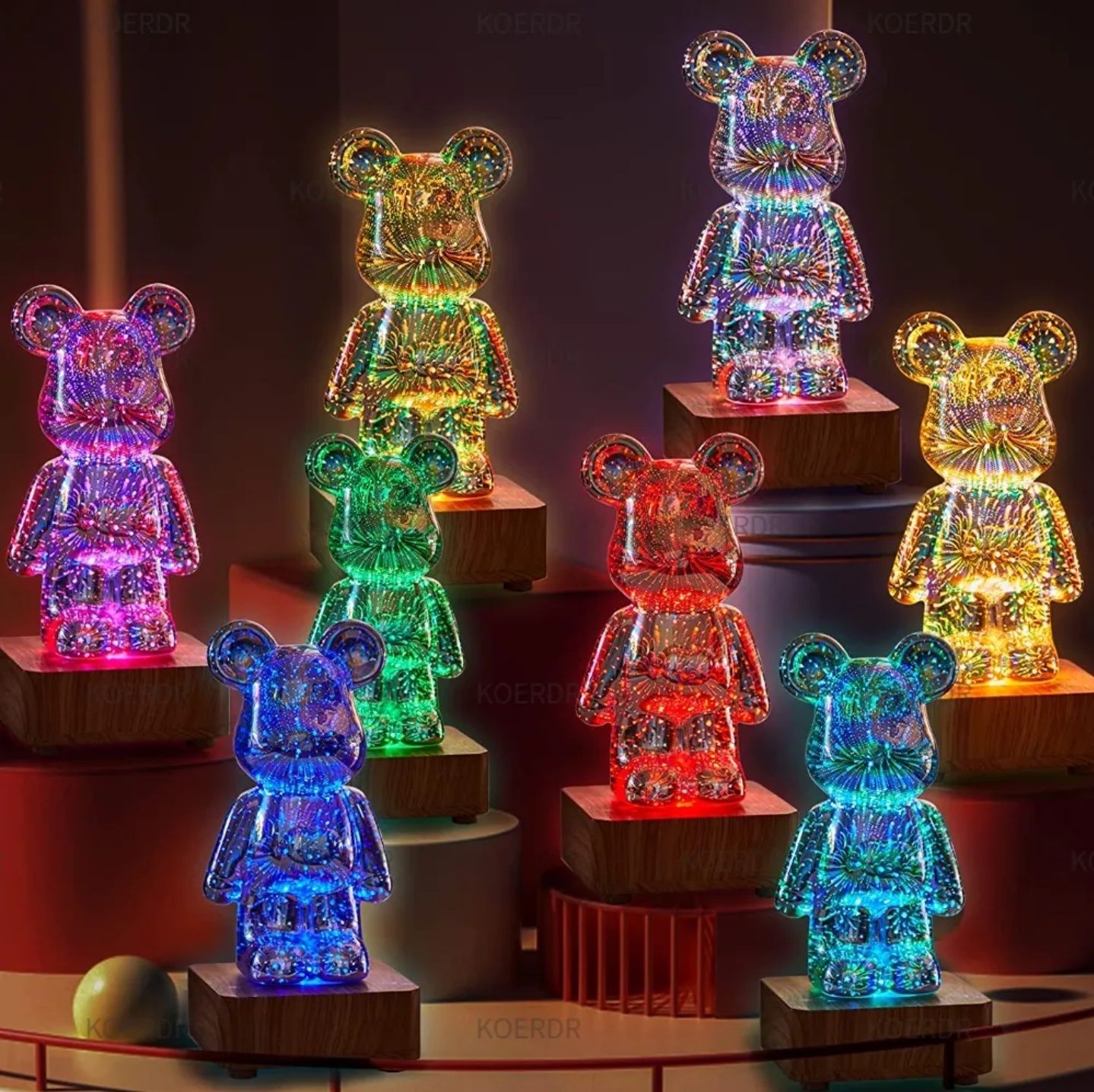 7 кольорів + подарункова коробочка 3D RGB нічник-світильник  BearBrick