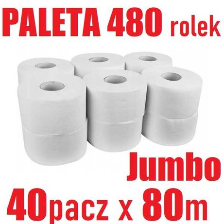 480 rolek Papier toaletowy Jumbo 80m do dozowników podajników Paleta