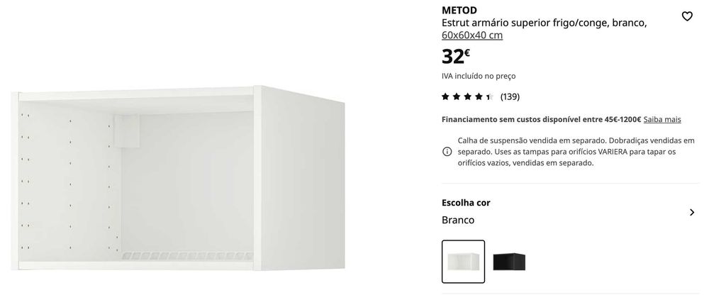 Armário superior branco com porta 60x60x40 cm Ikea