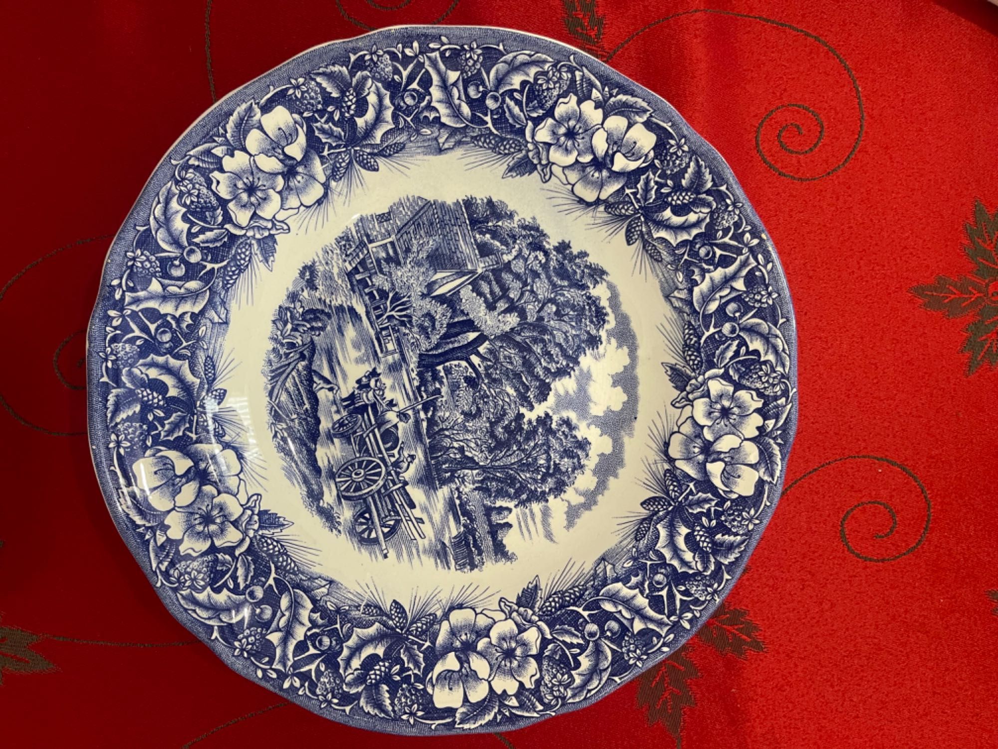 Pratos Ceramica Quadrifoglio Itália BLUE TRANSFER Wagon Rim Soup Bowl