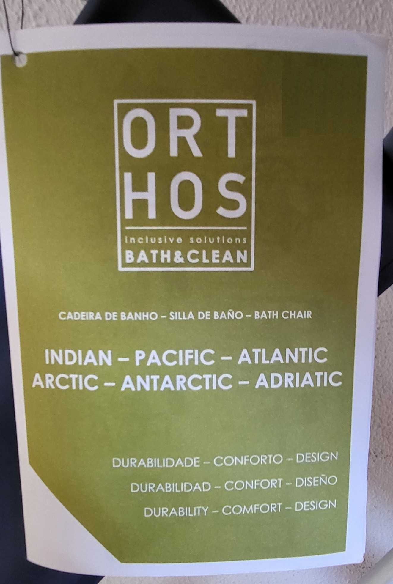 Cadeira de Banho e Sanitária Atlantic Roda Grande, Orthos XXI, Nova