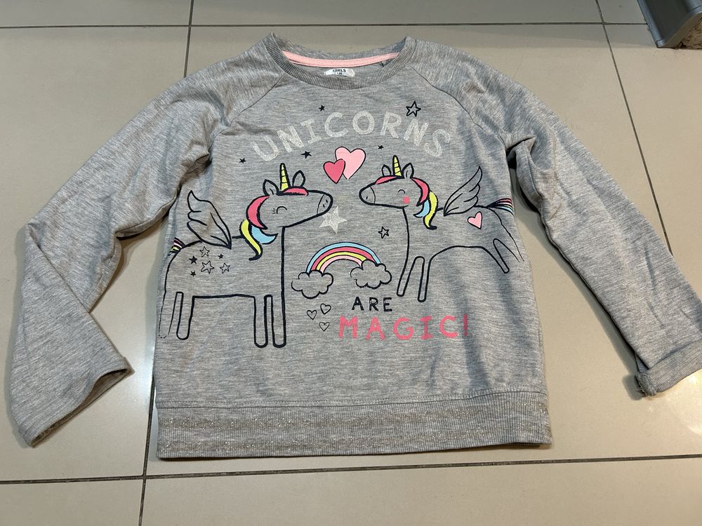 Bluza jednorożec 128 szara z brokatem Pepco