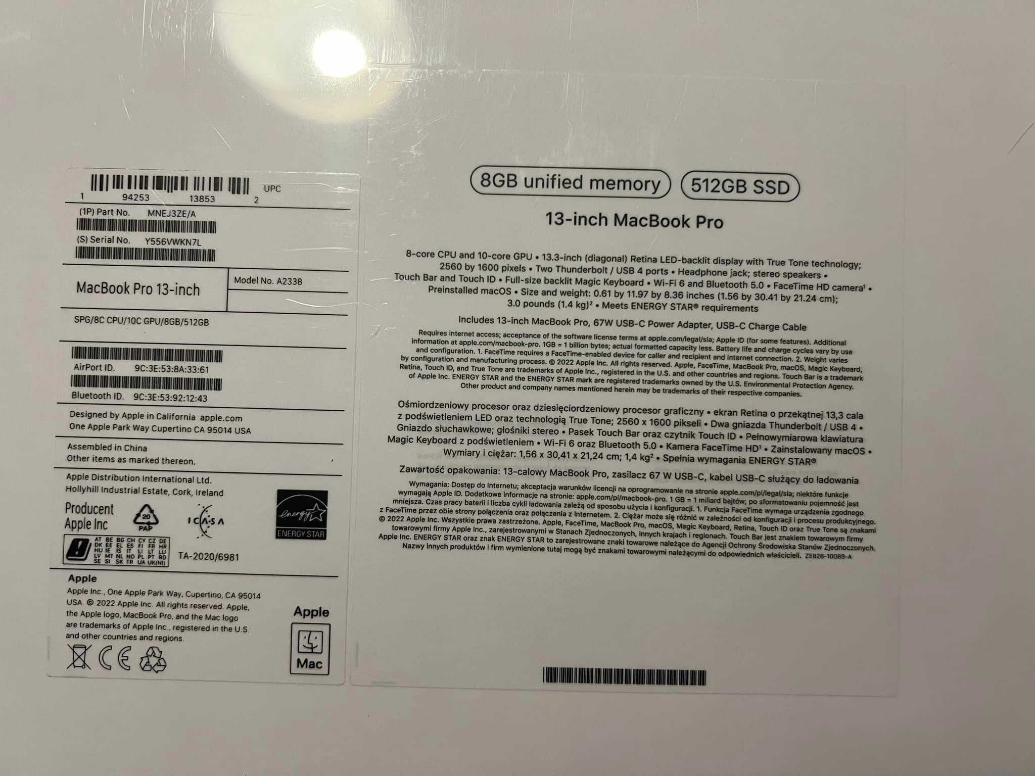 Apple MacBook Pro 13 M2 8/512 GB folia new Amazan PL