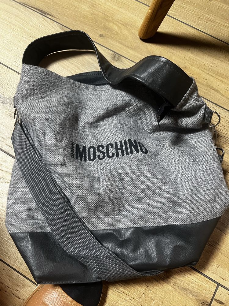 Torebka worek szara z napisem Moschino