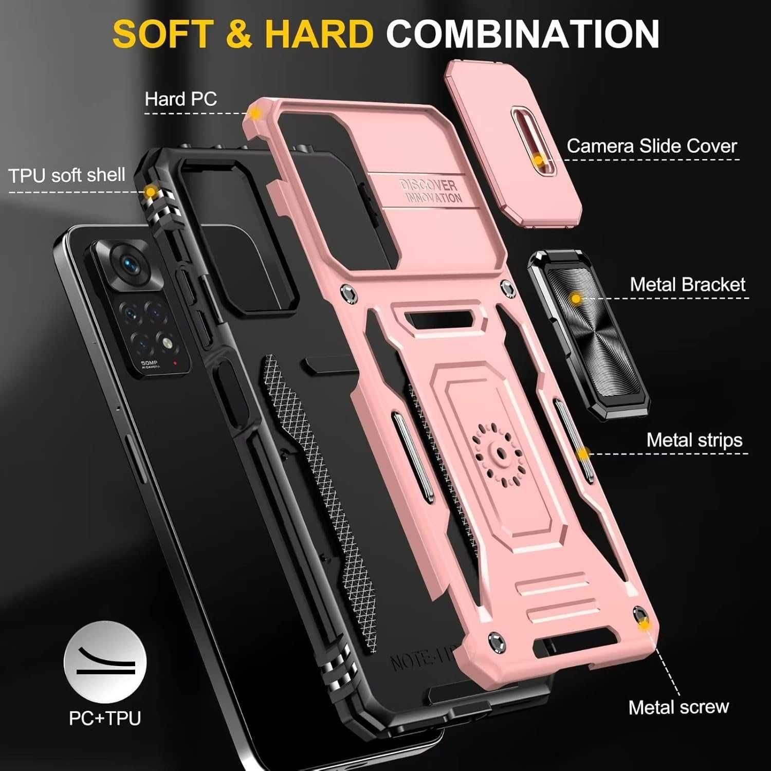 Asuwish etui pancerne Xiaomi Redmi Note 11 / 11S 4G osłona aparatu róż