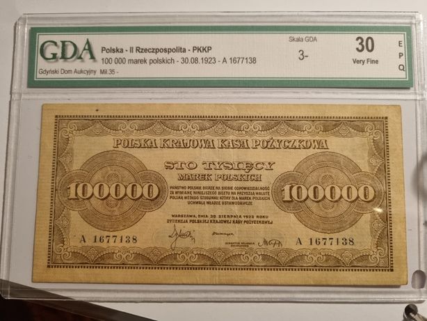 Banknot 100000 marek polskich inflacja PMG grading EPQ