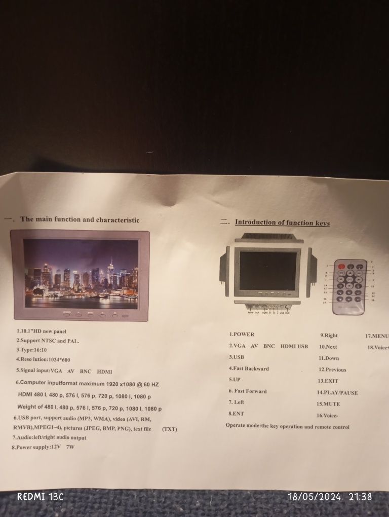 Monitor 10.1 HDMI  VGA