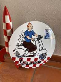 Placa esmaltada Tintin&Vespa 30cm Diam