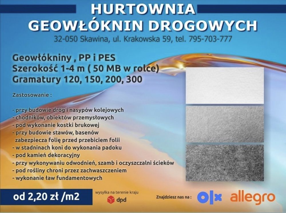 Geowłóknina drogowa Gramatura 120,150,200,300