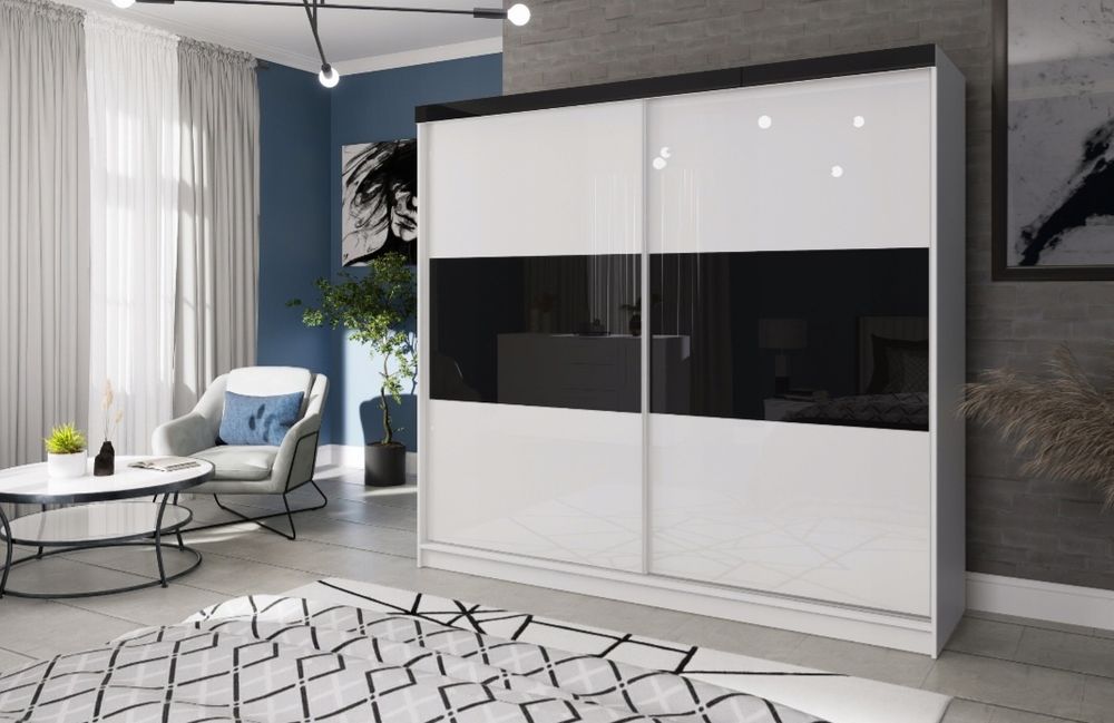 Szafa dwudrzwiowa przesuwna 240×217x69cm czarno biala duża uzywana