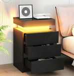 Nowoczesna szafka nocna LED, USB, 3 szuflady, czarny stolik
