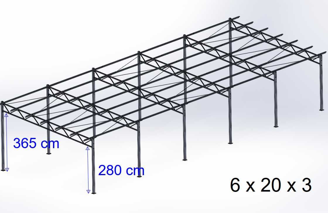Konstrukcja stalowa ocynkowana wiata garaż 120m2  (6x20) BEZ POWOLENIA
