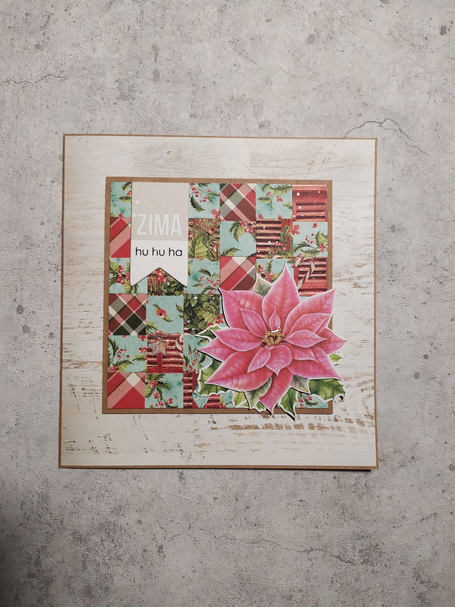 Kwadratowa kartka świąteczna do koperty, rękodzieło handmade