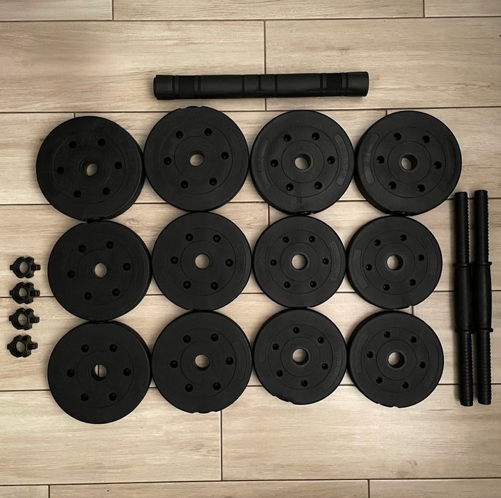 Hantle hantelki bitumiczne zestaw 20kg 2w1 2x10kg + gryf sztanga
