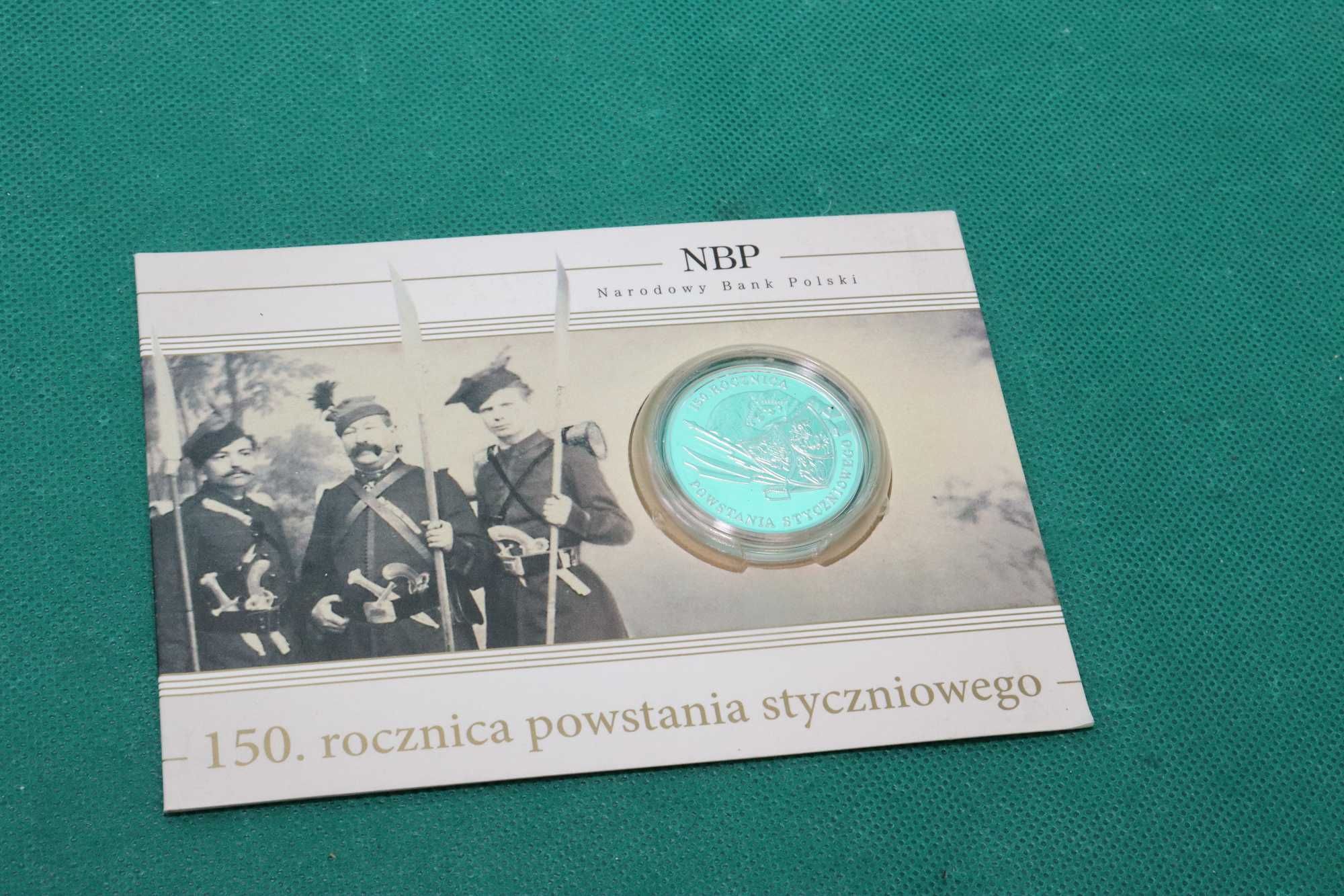 Moneta SREBRO 150 rocznica powstania styczniowego 10 zł plus folder