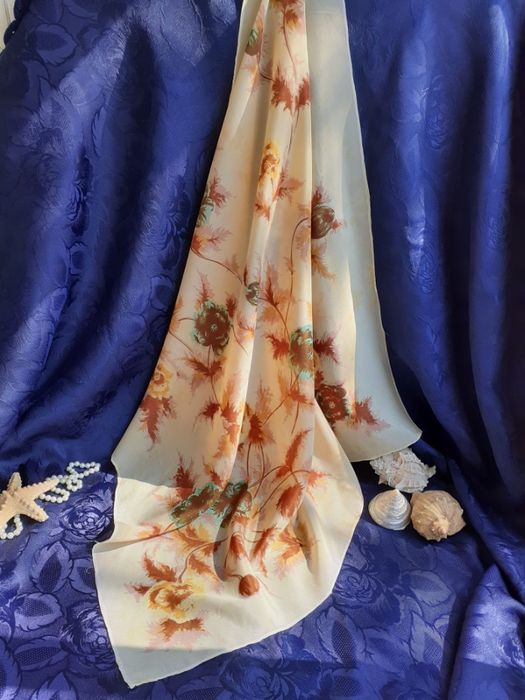 Crepe de luxe платок натуральный шелк бареж бежевый Япония винтаж