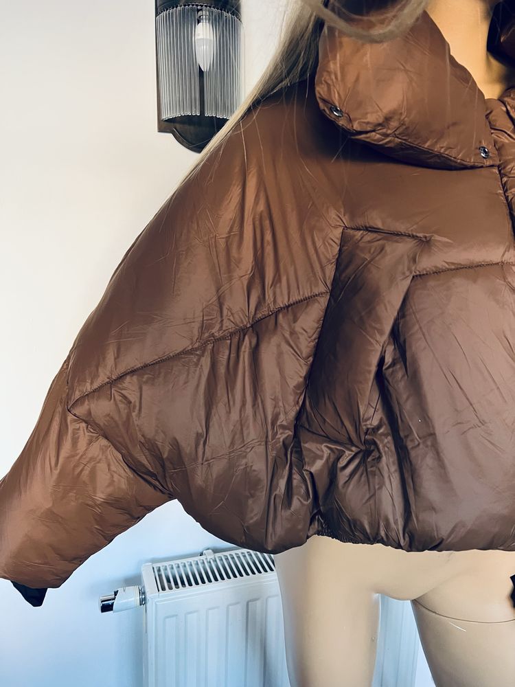 Ann Gissy xl krótka szeroka kurtka zimowa brązowa nowa xl