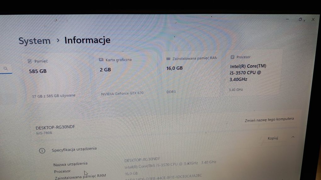 Sprzedam komputer i5  3570 16gb ddr 3 gtx 670  ssd
