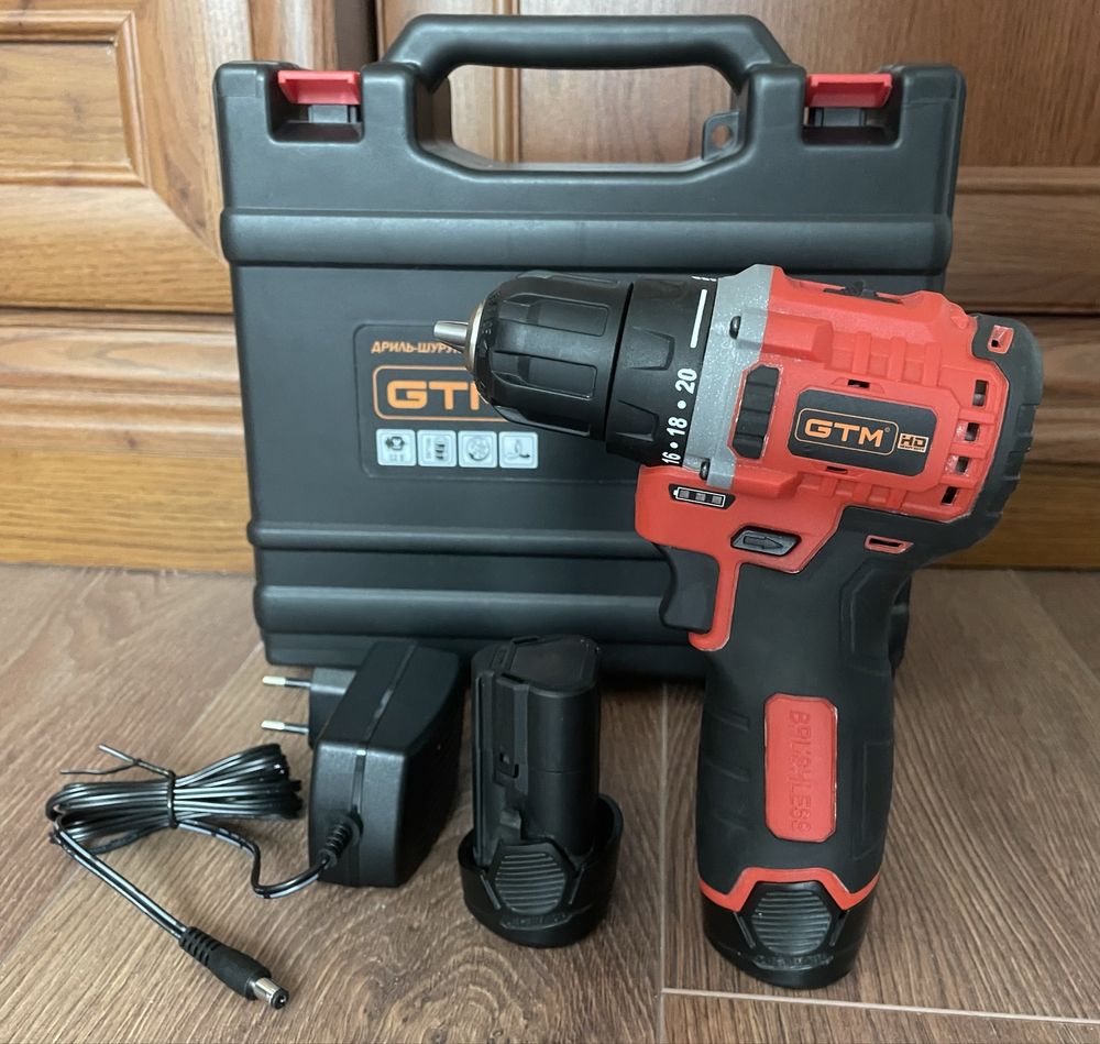 Аккумуляторный бесщеточный шуруповерт GTM DS12/38BL 2024г, 38Нм