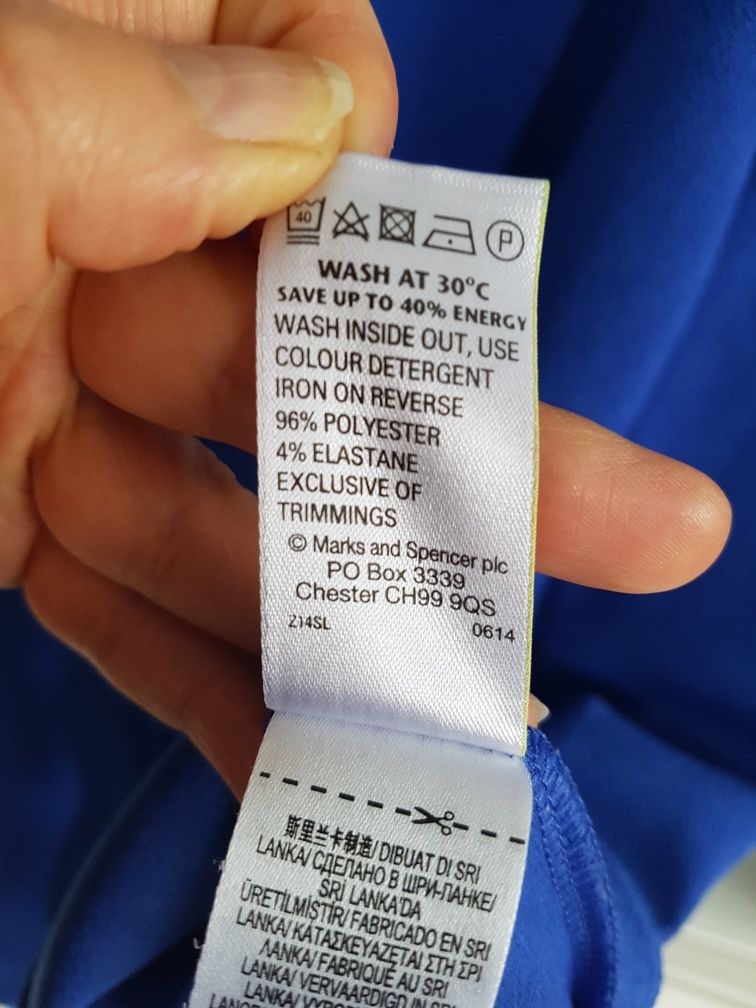Sukienka biurowa elegancka ciemnoniebieska z rękawem 3/4 na L/XL